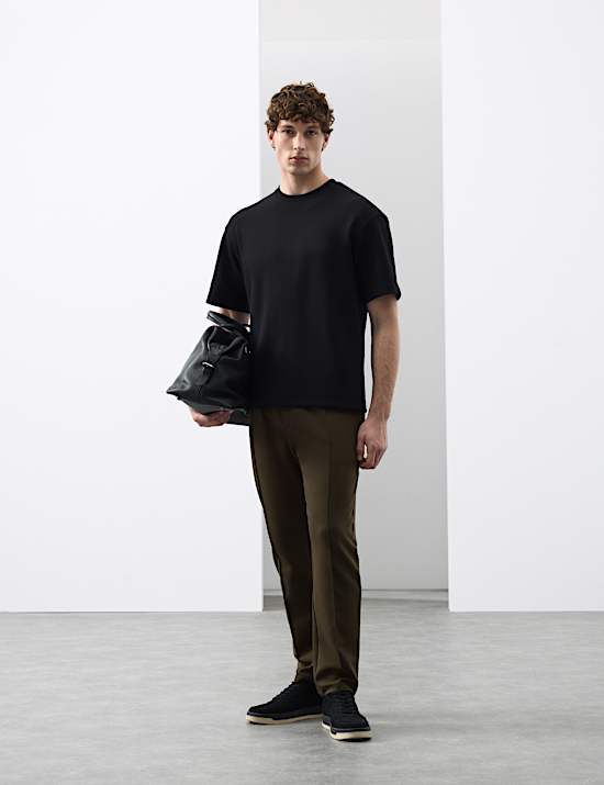 Pantalon de jogging droit en coton à motif nervuré