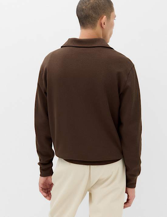 Cotton Rich Textured Half Zip Jumper