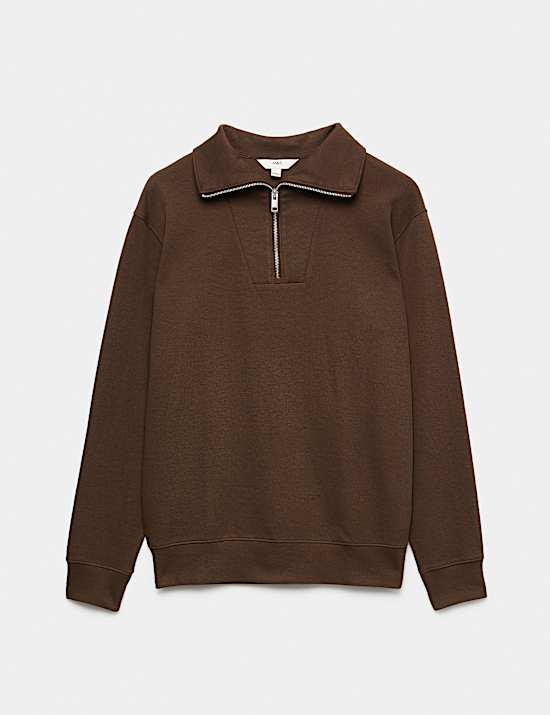 Cotton Rich Textured Half Zip Jumper