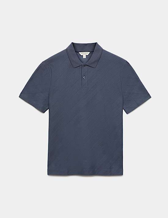 Pure Cotton Textured Jacquard Button Polo Shirt