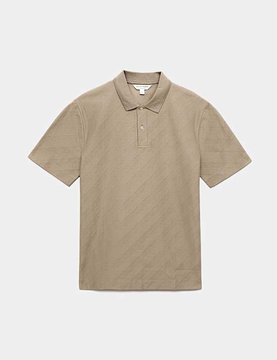 Pure Cotton Textured Jacquard Button Polo Shirt