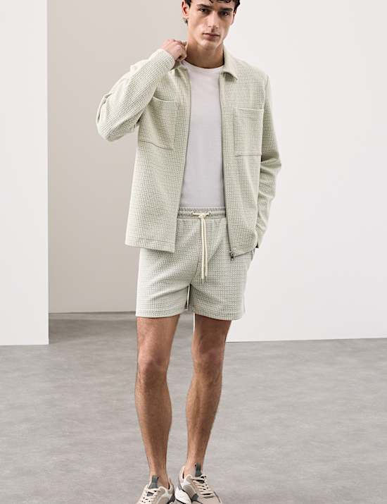 Cotton Blend Zip Up Textured Jacket