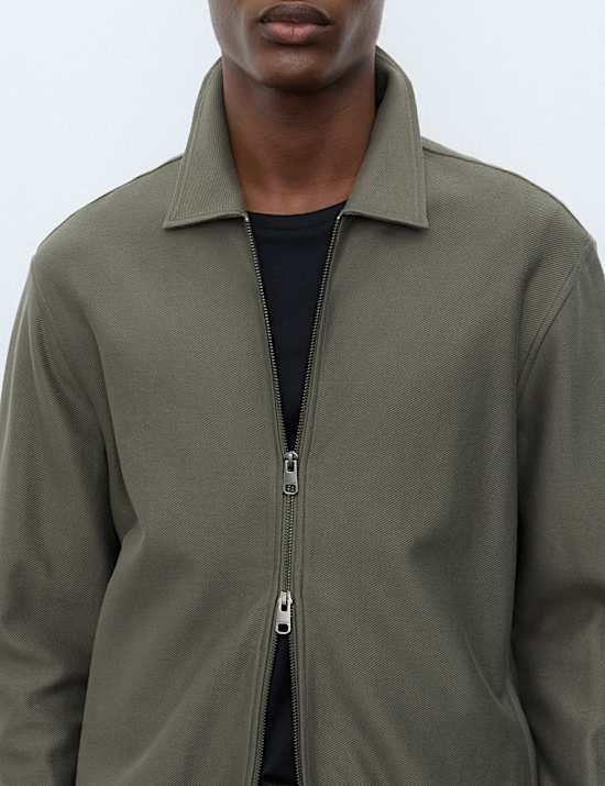 Pure Cotton Twill Zip Through Overshirt