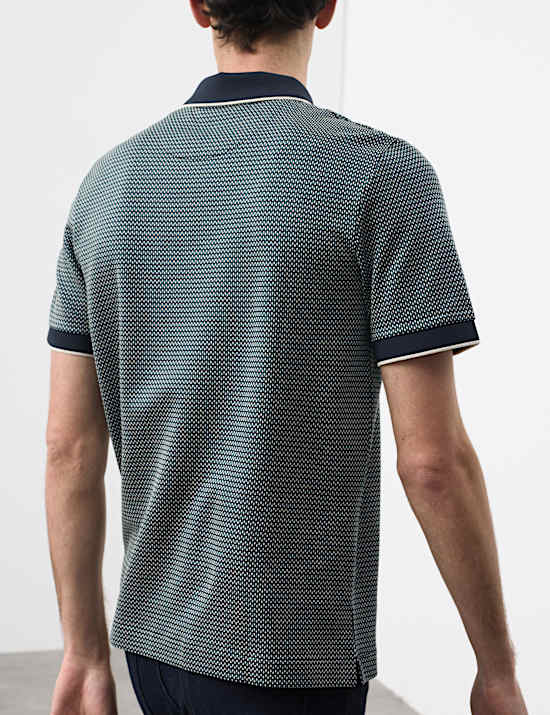 Kemeja Polo Katun Supima&reg; Murni Jacquard dengan Ritsleting