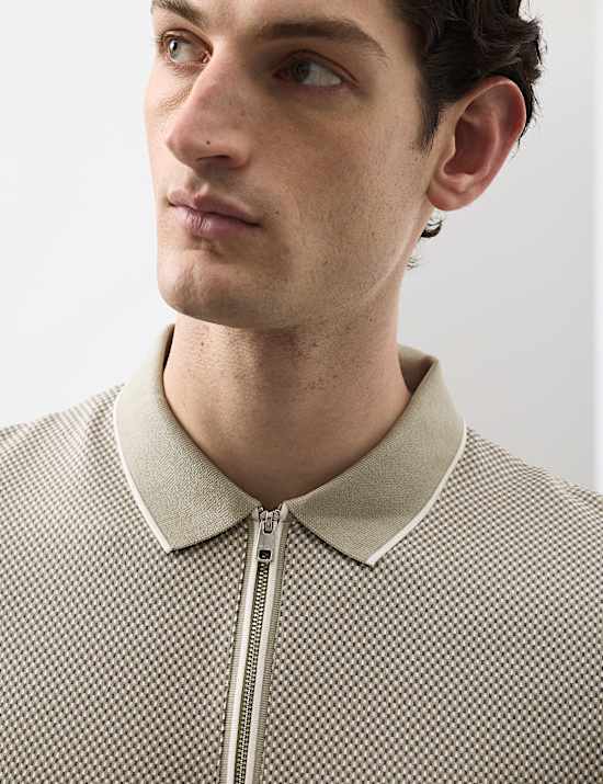 Pure Supima&reg; CottonJacquard Zip Up Polo Shirt
