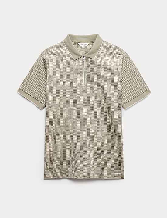 Pure Supima&reg; CottonJacquard Zip Up Polo Shirt