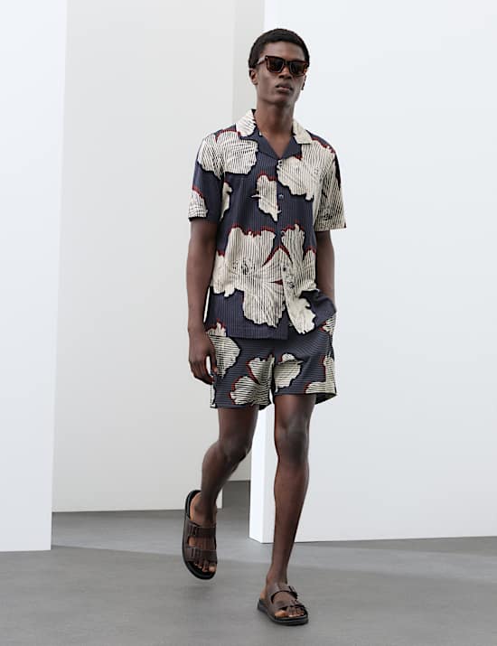 Chemise 100 % coton &agrave; manches courtes et motif fleuri