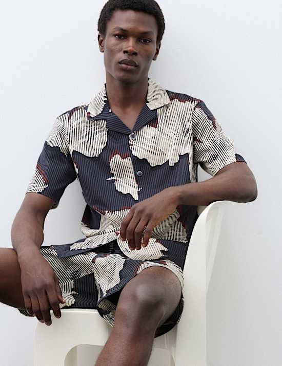 Chemise 100 % coton &agrave; manches courtes et motif fleuri