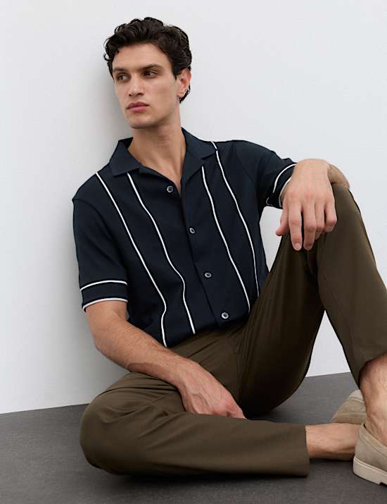 Cotton Rich Piped Stripe Knitted Polo Shirt
