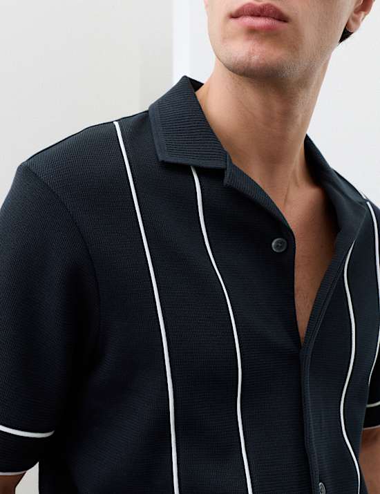 Cotton Rich Piped Stripe Knitted Polo Shirt