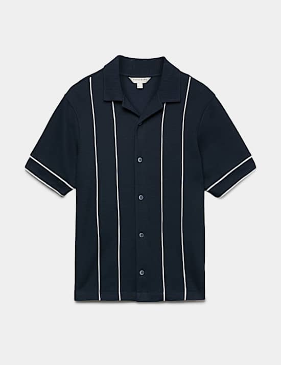 Cotton Rich Piped Stripe Knitted Polo Shirt