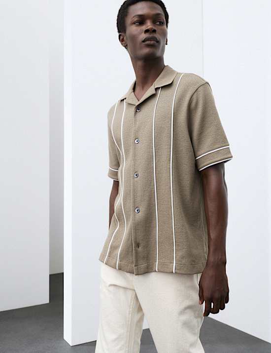 Cotton Rich Piped Stripe Knitted Polo Shirt
