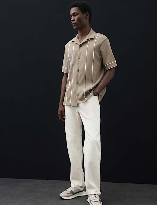 Cotton Rich Piped Stripe Knitted Polo Shirt
