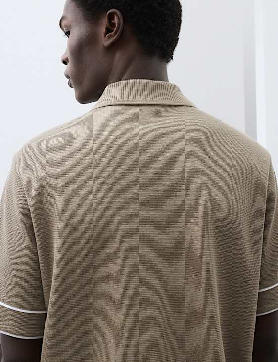Cotton Rich Piped Stripe Knitted Polo Shirt