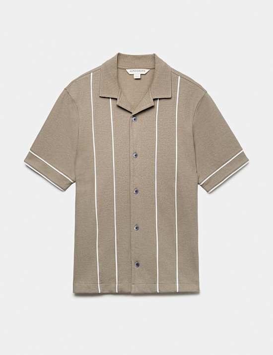 Cotton Rich Piped Stripe Knitted Polo Shirt