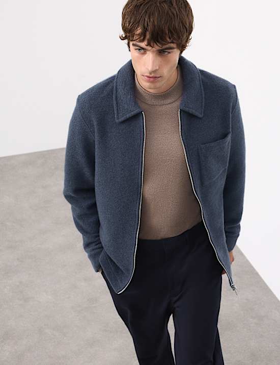 Wool Blend Zip up Fleece Jacket