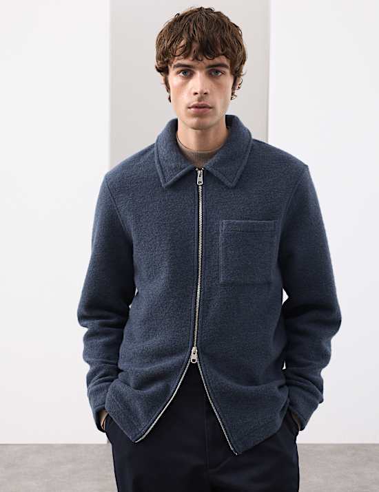 Wool Blend Zip up Fleece Jacket