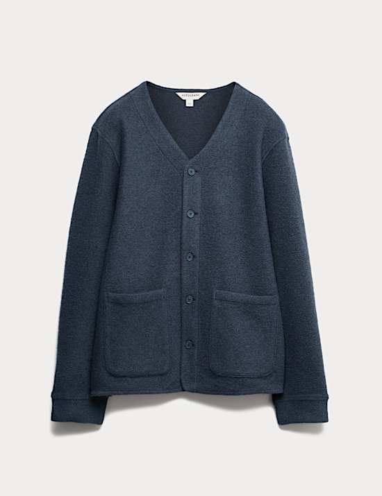 קרדיגן מתערובת צמר ופליז עם צווארון וי