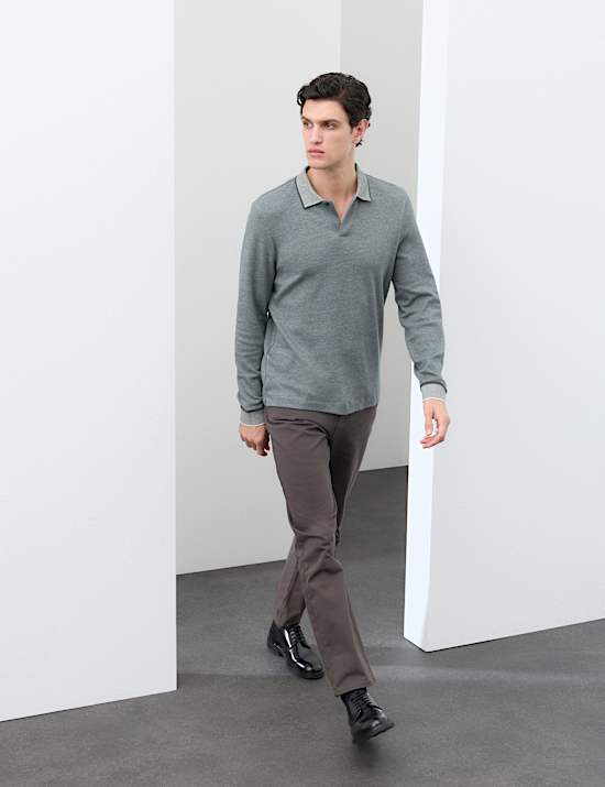 Cotton Rich Long Sleeve Polo Shirt