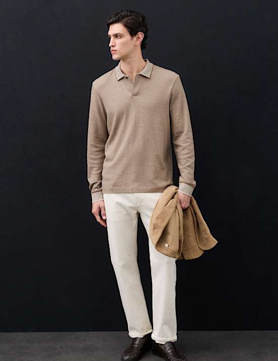 Cotton Rich Long Sleeve Polo Shirt