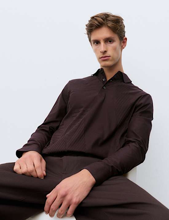 Pure Cotton Geometric Print Long Sleeve Polo Shirt