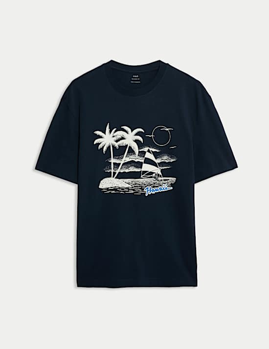 Cotton Rich Hawaii Graphic Crew Neck T-Shirt
