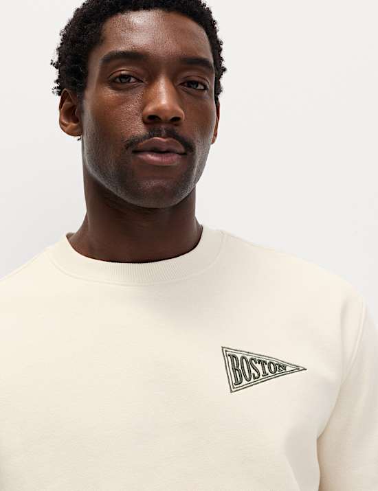 Cotton Rich Boston Embroidered Sweatshirt