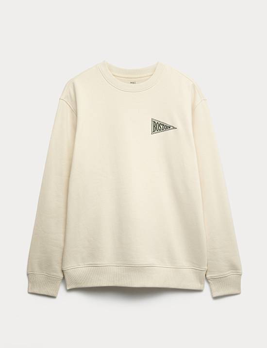 Cotton Rich Boston Embroidered Sweatshirt