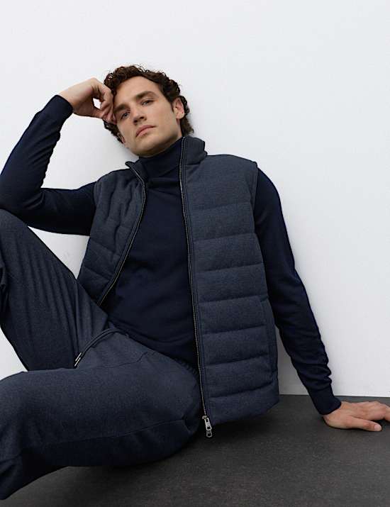 Padded Hybrid Zip Up Gilet with Wool