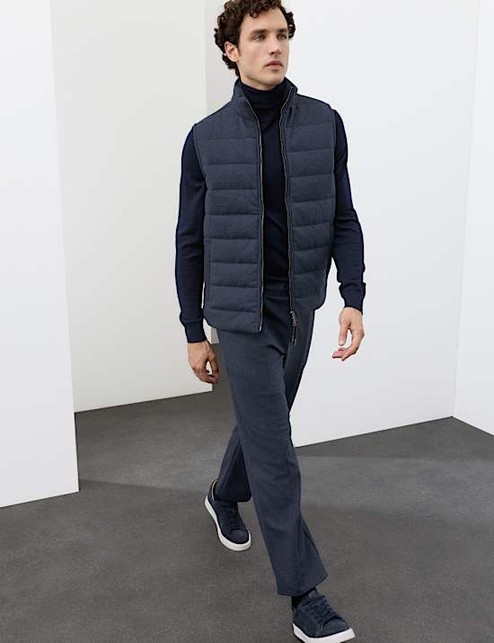 Padded Hybrid Zip Up Gilet with Wool