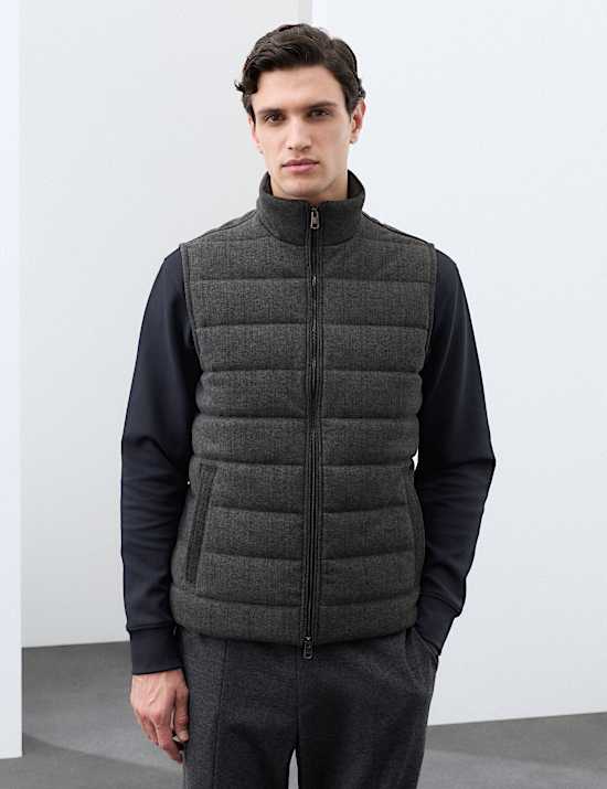 Padded Hybrid Zip Up Gilet with Wool