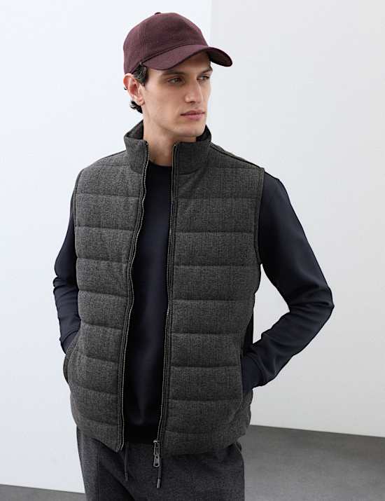 Padded Hybrid Zip Up Gilet with Wool