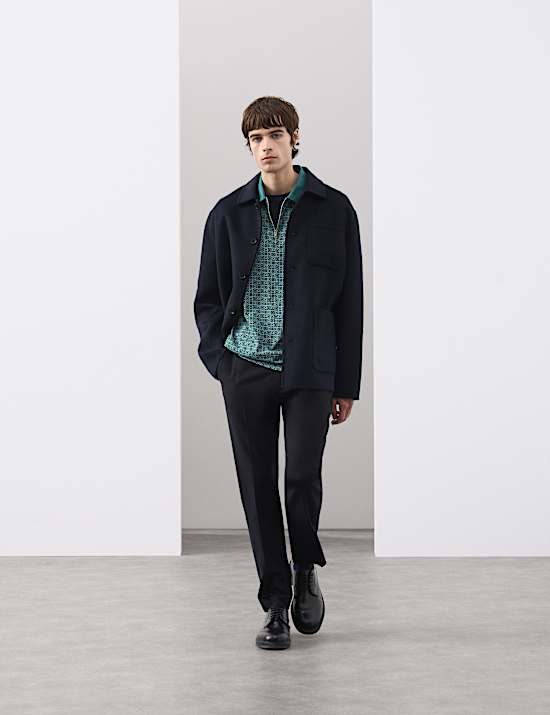 חולצת פולו מכותנת סופימה טהורה עם דוגמה גיאומטרית