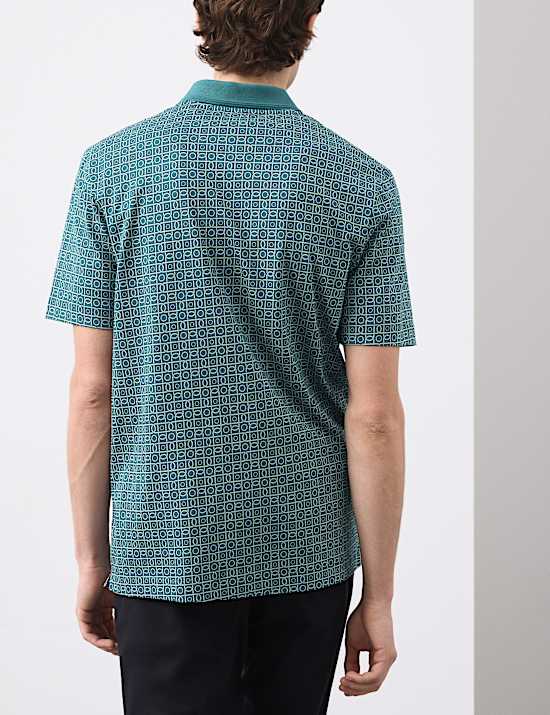 חולצת פולו מכותנת סופימה טהורה עם דוגמה גיאומטרית