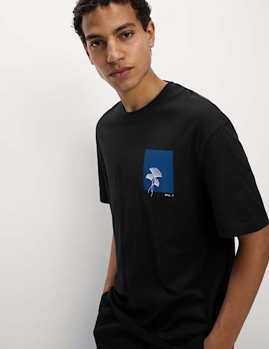 Pure Cotton Botanical Graphic T-Shirt