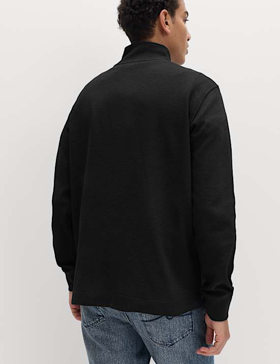 Cotton Rich Waffle Funnel Neck Sweatshirt