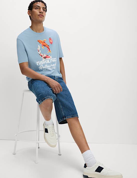 T-shirt με ιαπωνικό σχέδιο με ψάρια από 100% βαμβάκι