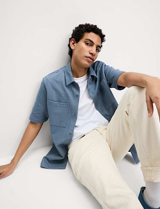 Cotton Blend Short Sleeve Overshirt