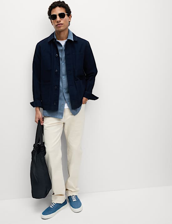 Cotton Blend Short Sleeve Overshirt