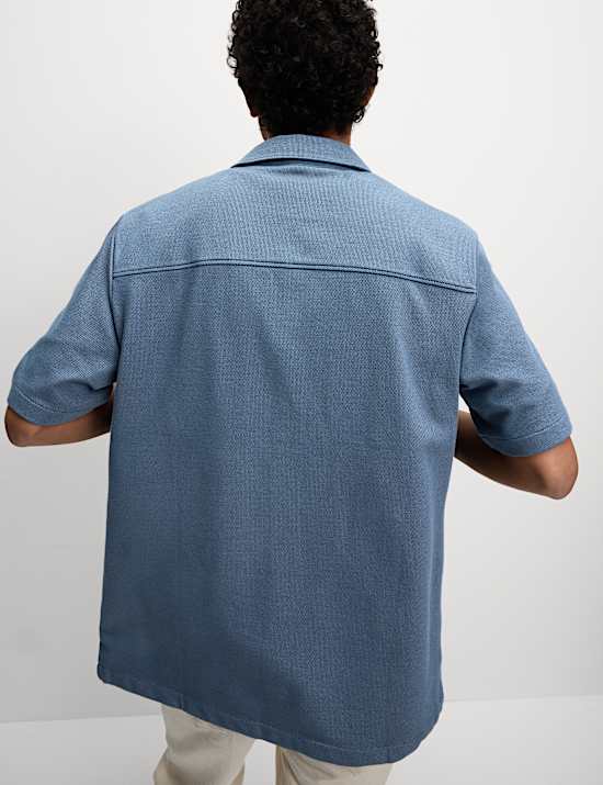 Cotton Blend Short Sleeve Overshirt
