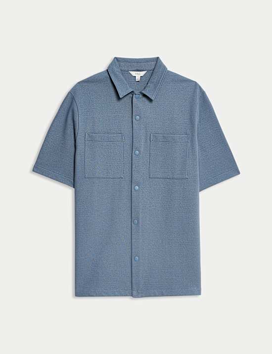 Cotton Blend Short Sleeve Overshirt