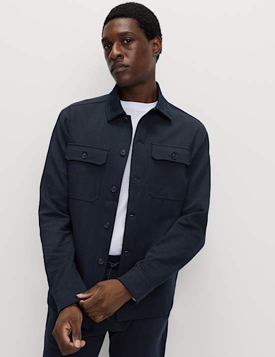 Cotton Rich Herringbone Overshirt