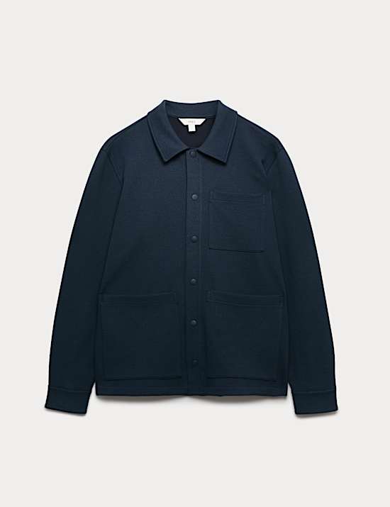 Cotton Blend Pique Overshirt