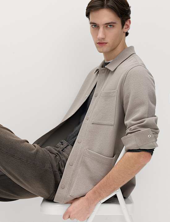Cotton Blend Pique Overshirt