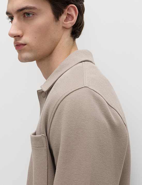 Cotton Blend Pique Overshirt