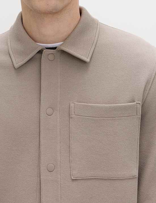 Cotton Blend Pique Overshirt