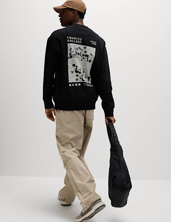 Oversized Cotton Rich Japanese Graphic Sweatshirt