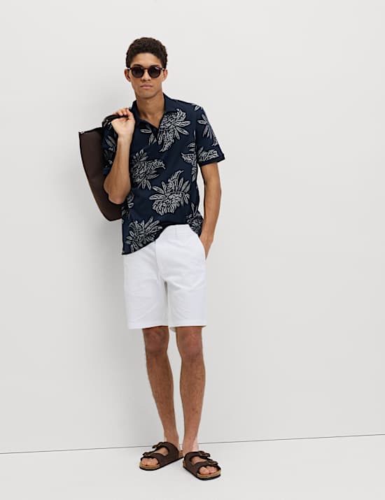 Polohemd aus reiner Baumwolle mit Blattmuster