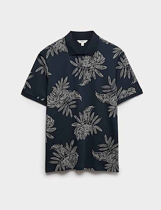 Polohemd aus reiner Baumwolle mit Blattmuster