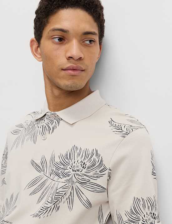 Pure Cotton Leaf Print Polo Shirt